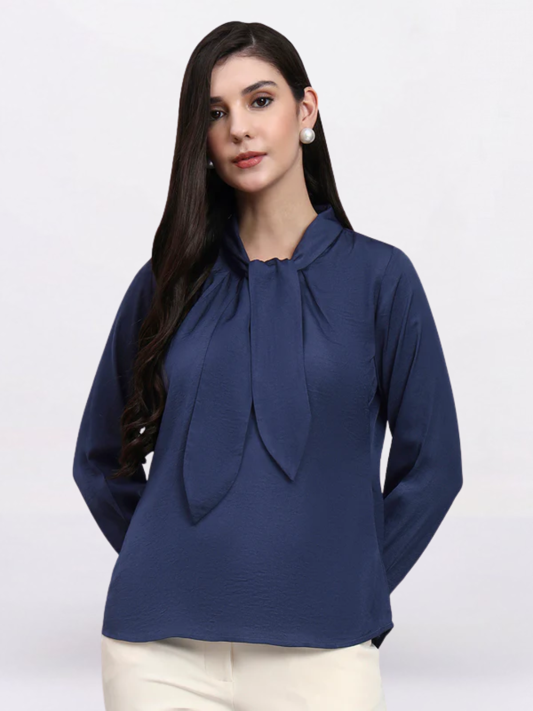 Women Blue Tie-Neck Top