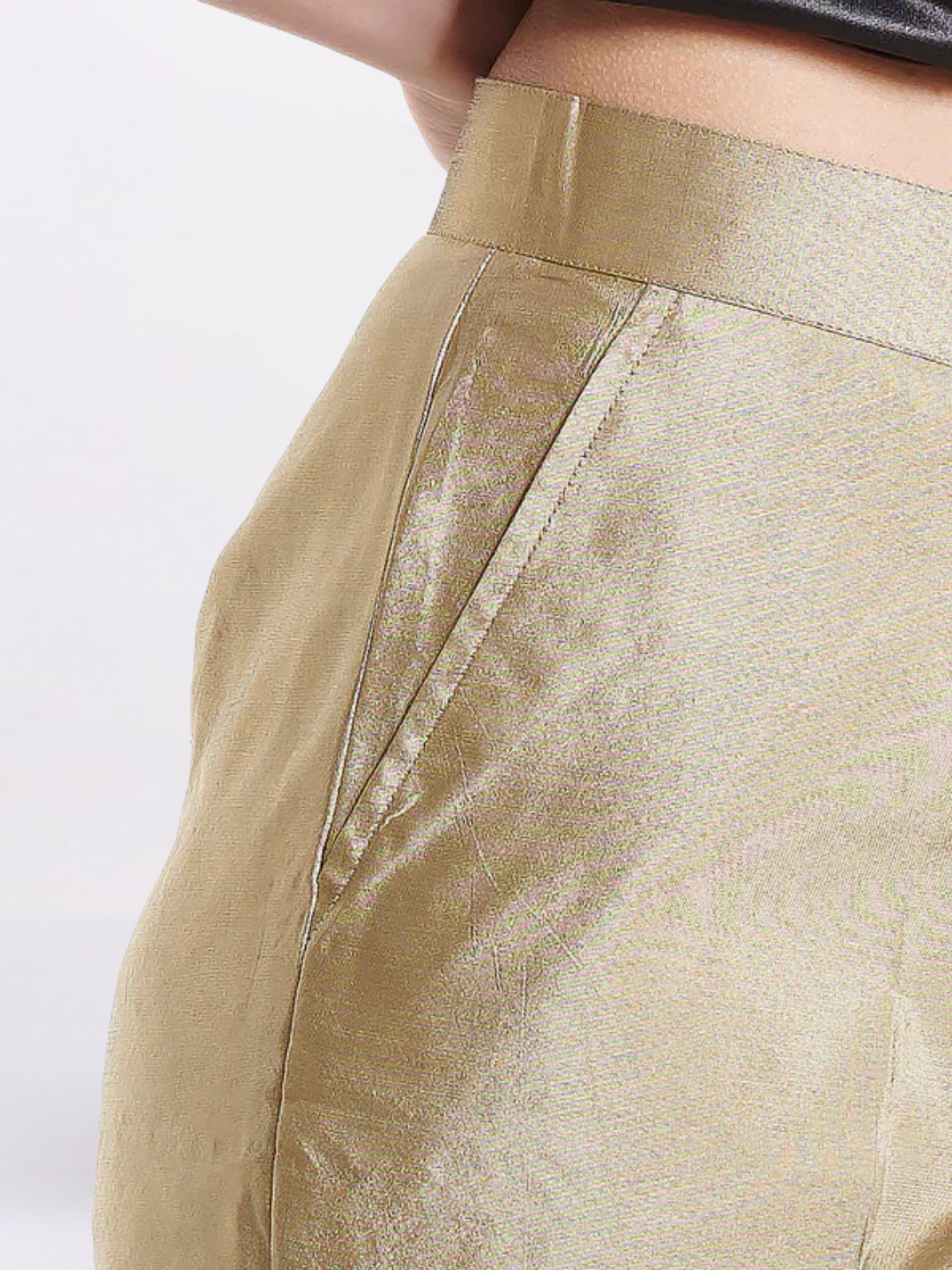 Women Gold Silk Comfort fit Mid Waist Trousers