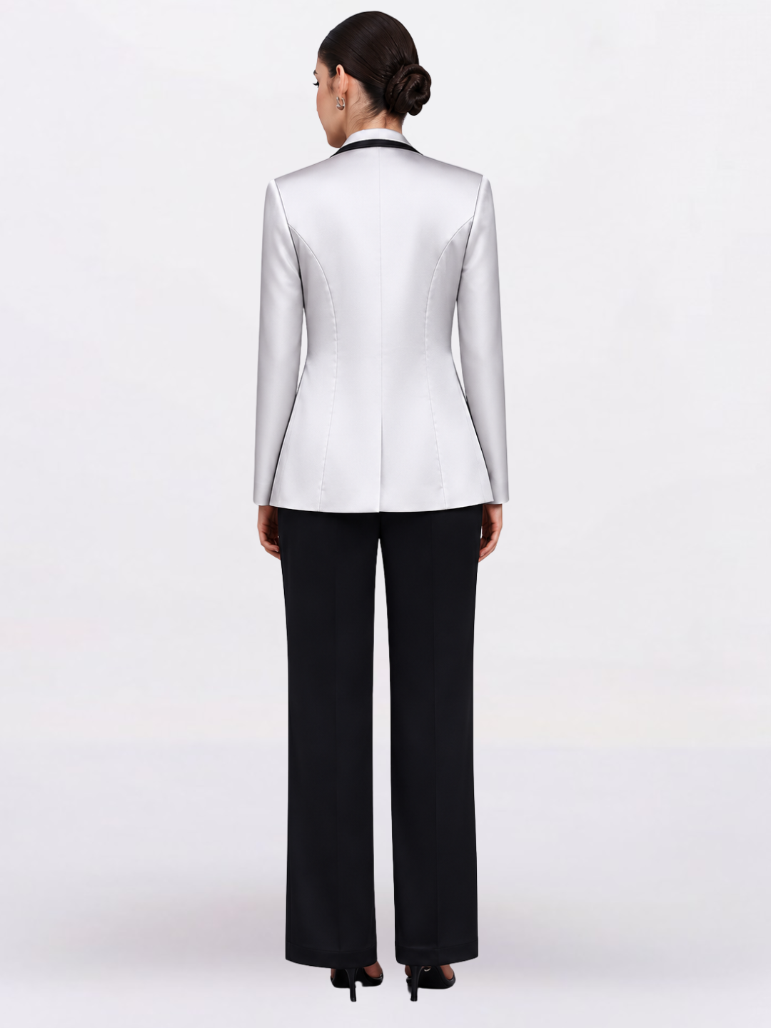 Women Silver Satin Single Breasted Formal Pantsuit