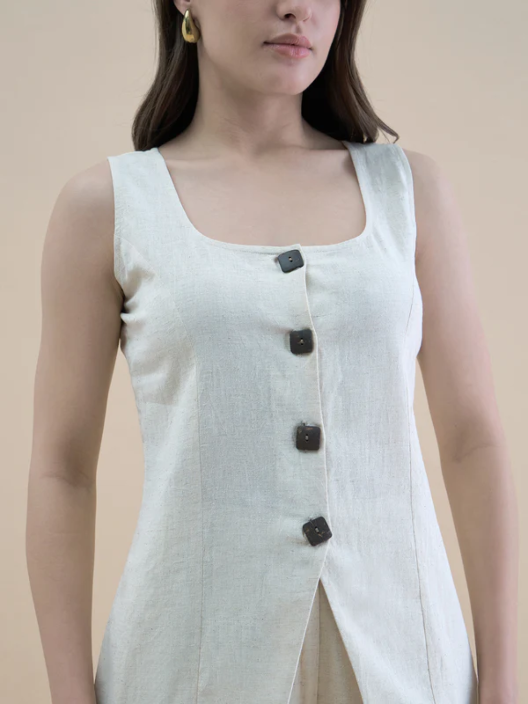 Women Beige Linen Blend Straight Fit Trouser
