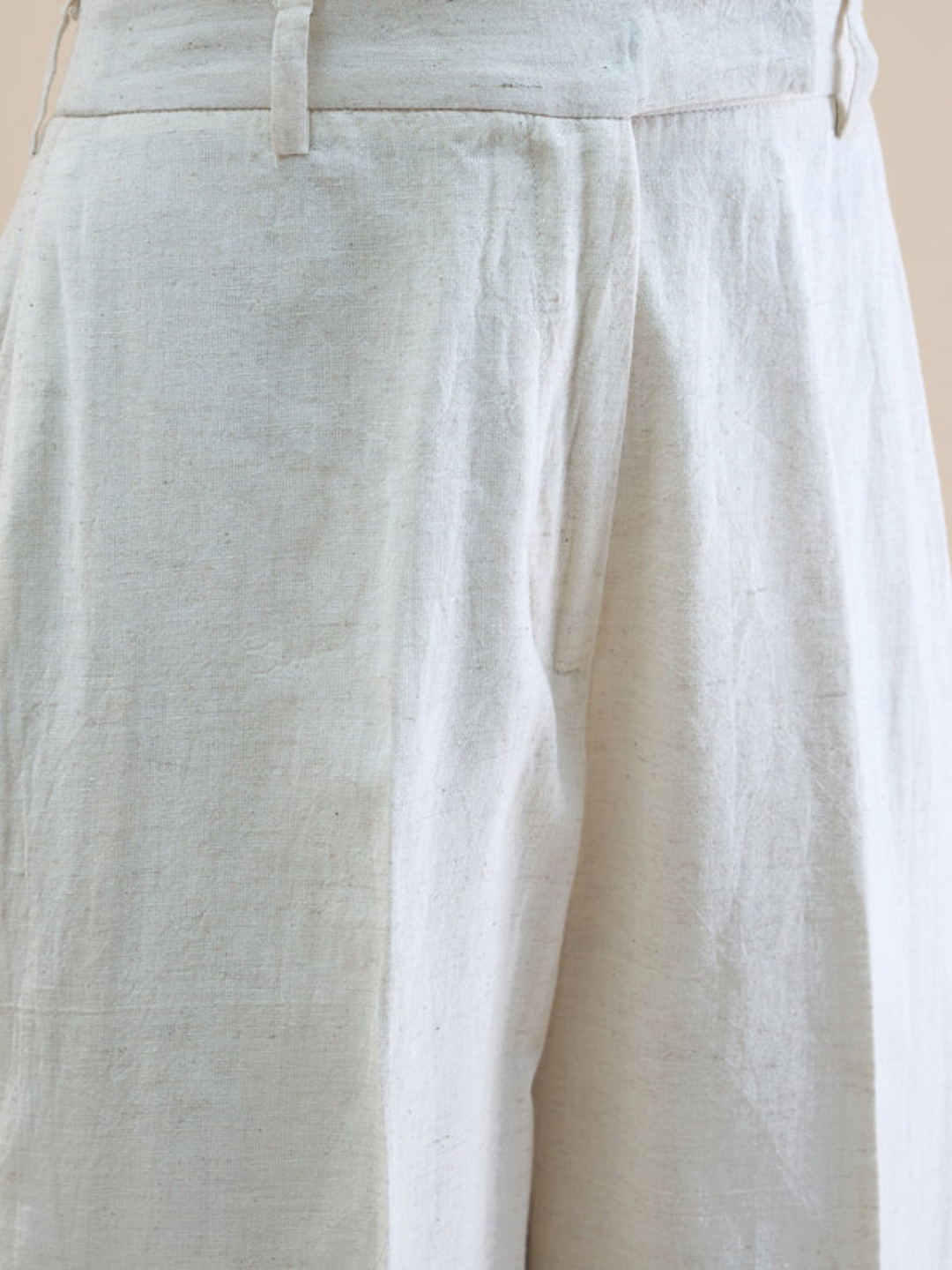 Women Beige U-Neck Linen Blend Tailored Waistcoat with Straight Fit Co-Ord set