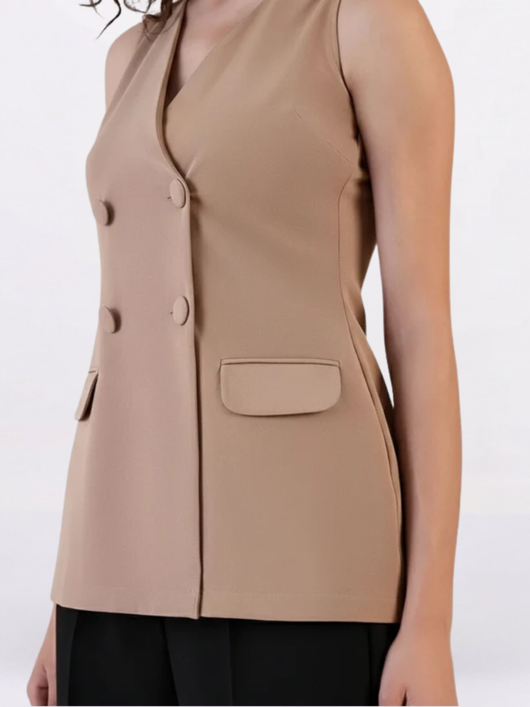 Women Brown V-Neck Sleeveless Stretch Top