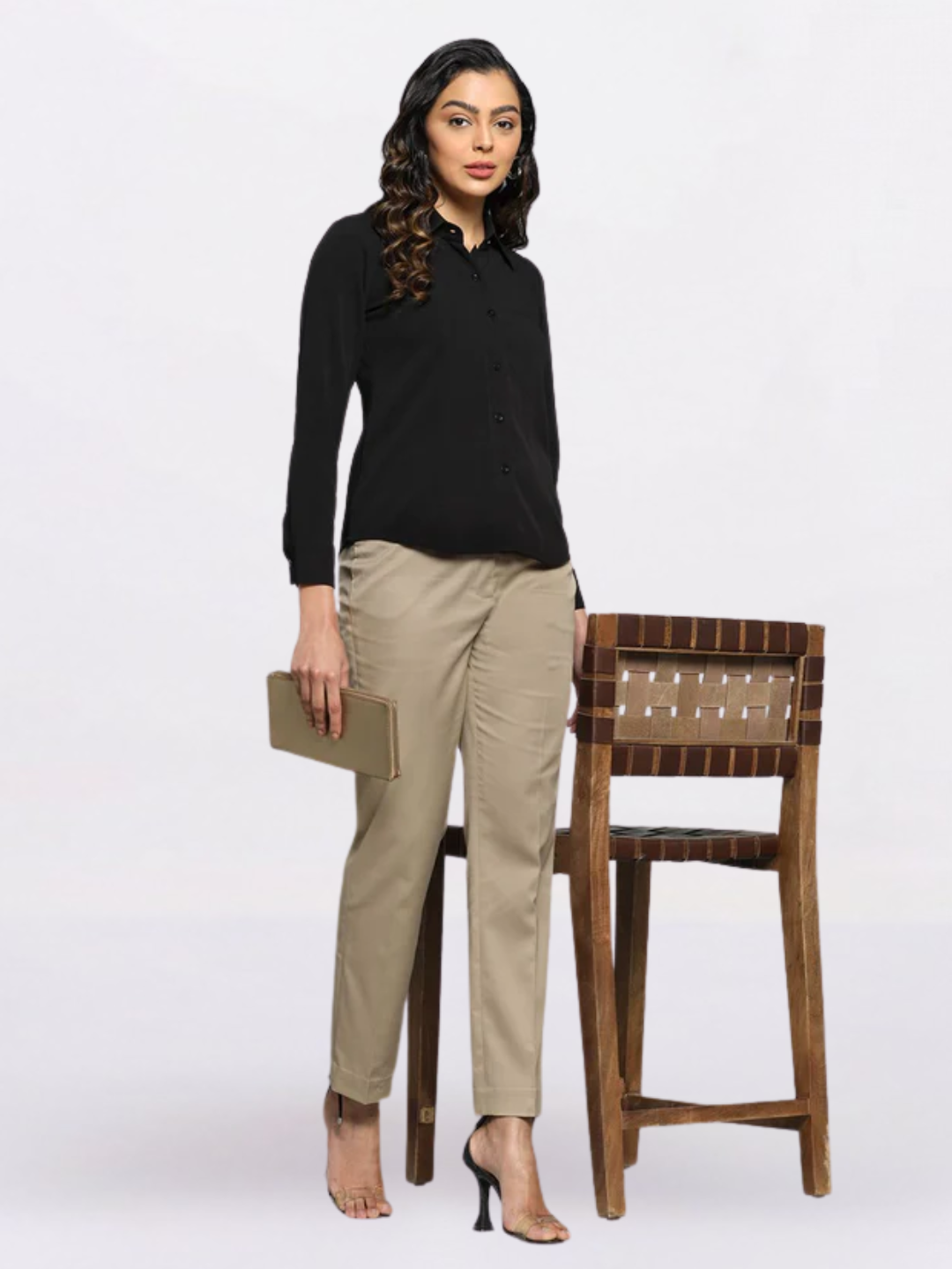 Women Beige Mid-Rise Chinos Trousers