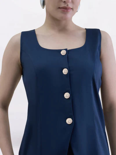 Women U-Neck Straight Fit Waistcoat And Trouser