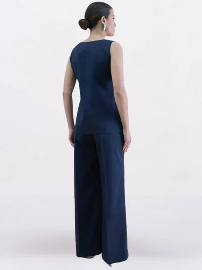 Women U-Neck Straight Fit Waistcoat And Trouser