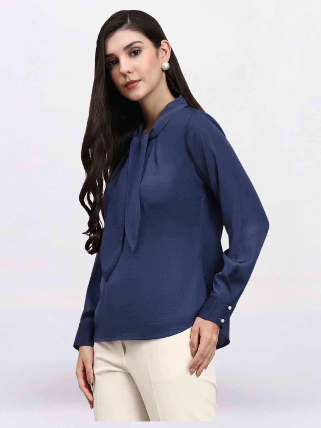 Women Blue Tie-Neck Top