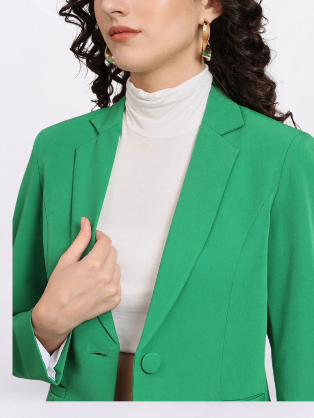 Women Green Notched Lapel Formal Blazer