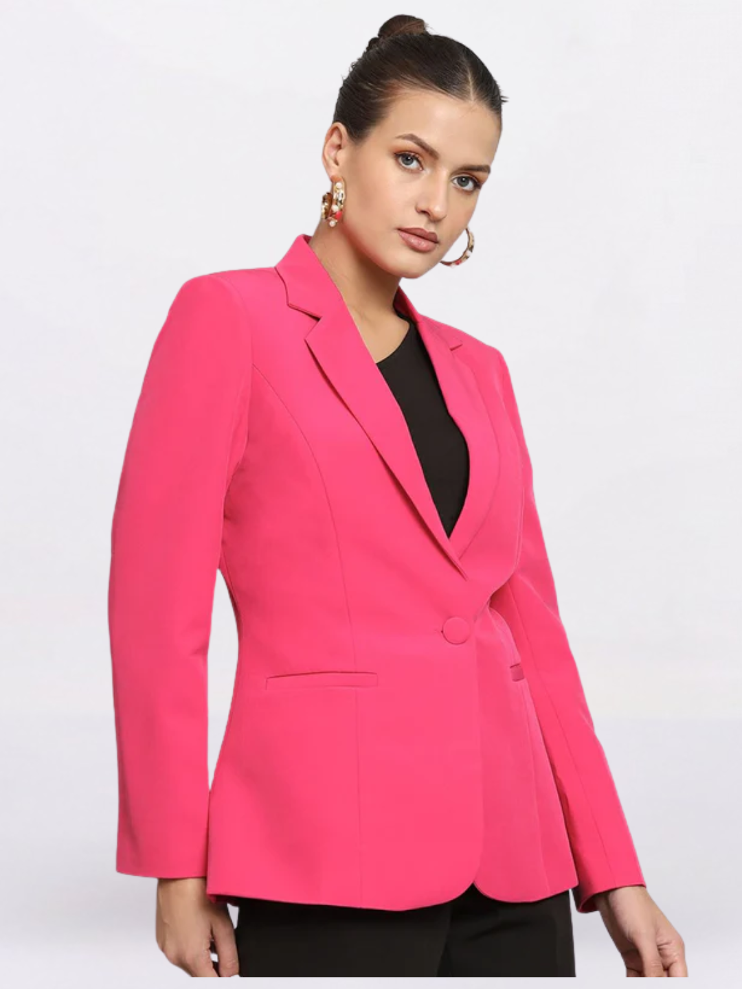 Women Hot Pink Notched Collar Formal Blazer