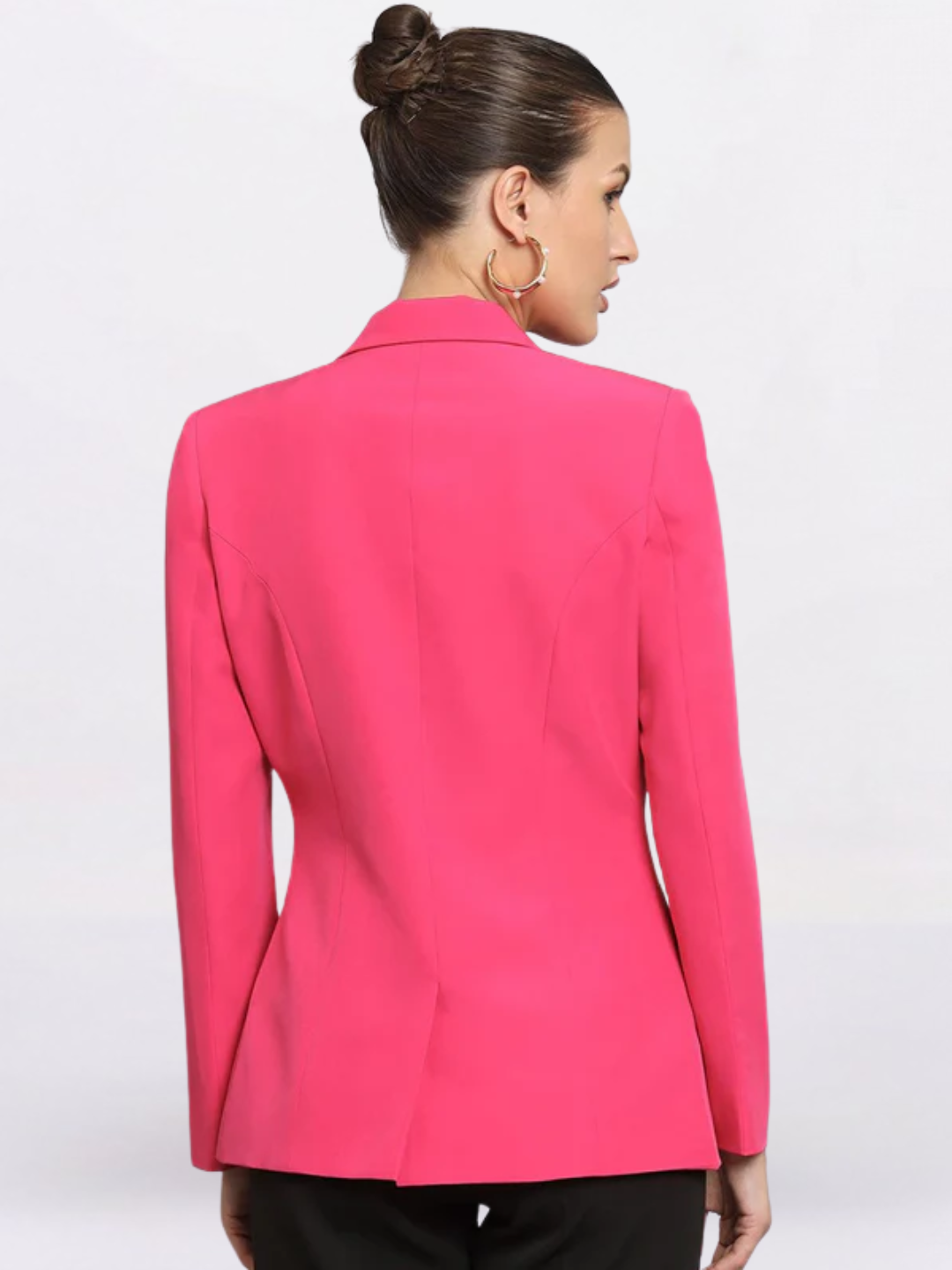 Women Hot Pink Notched Collar Formal Blazer