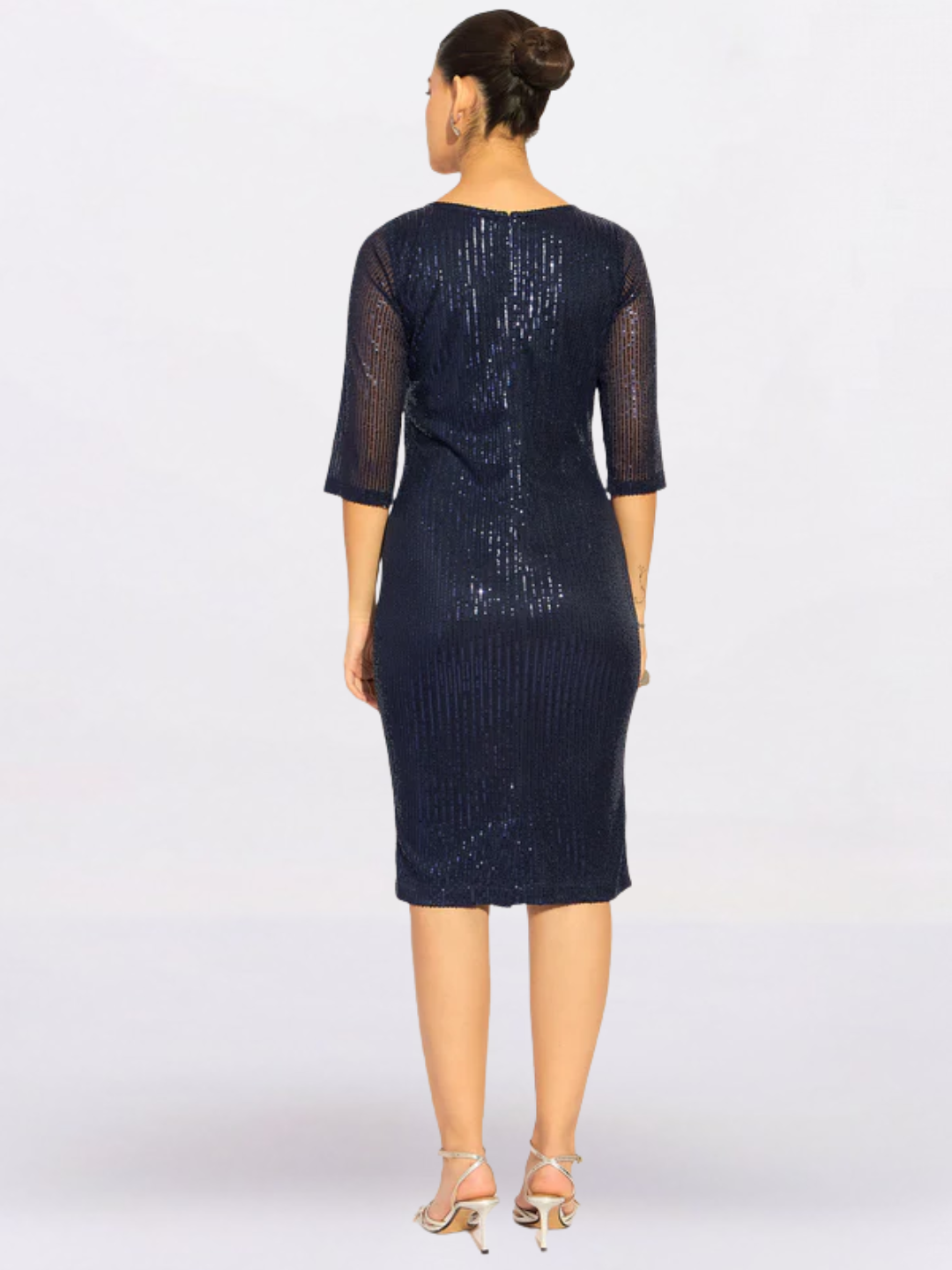 Women Navy Blue Embellished Sheath Dress