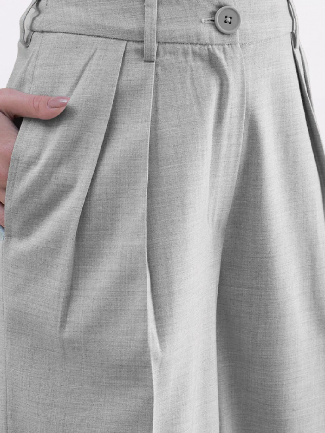 Women Grey Textured High-Rise Pleated Trousers