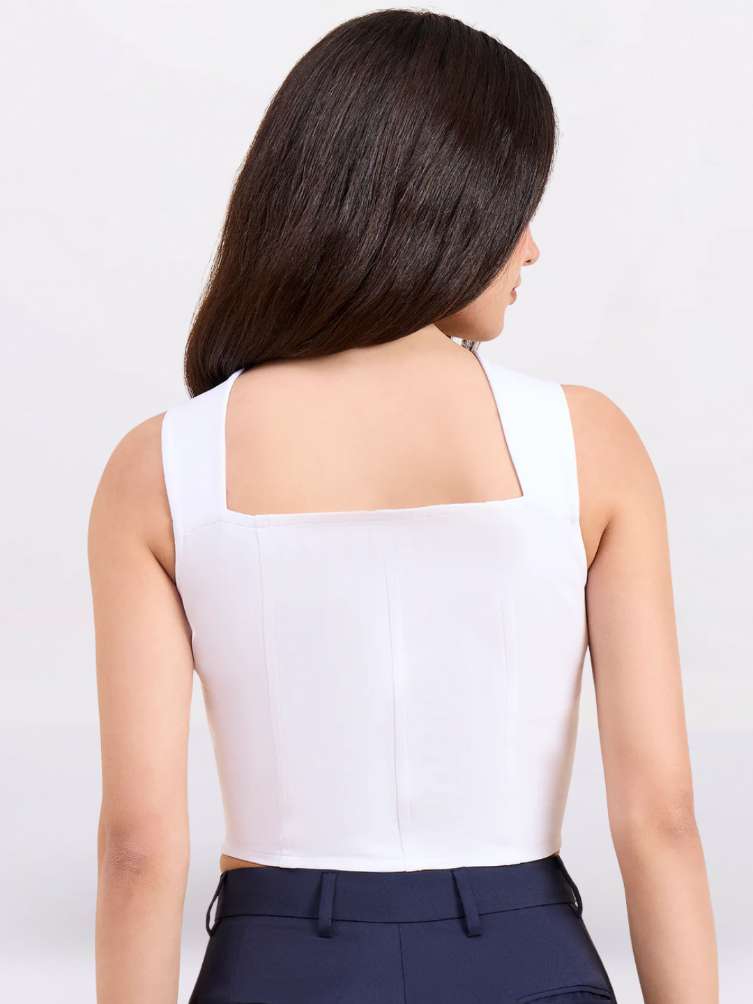 Women Solid Square Neck Corset Crop Top