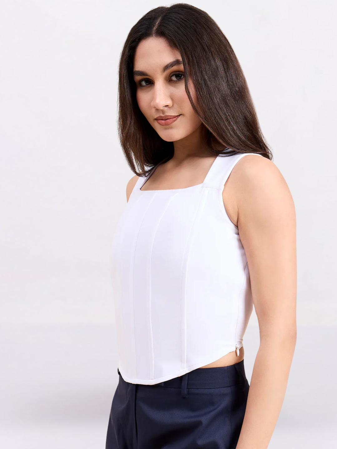 Women Solid Square Neck Corset Crop Top