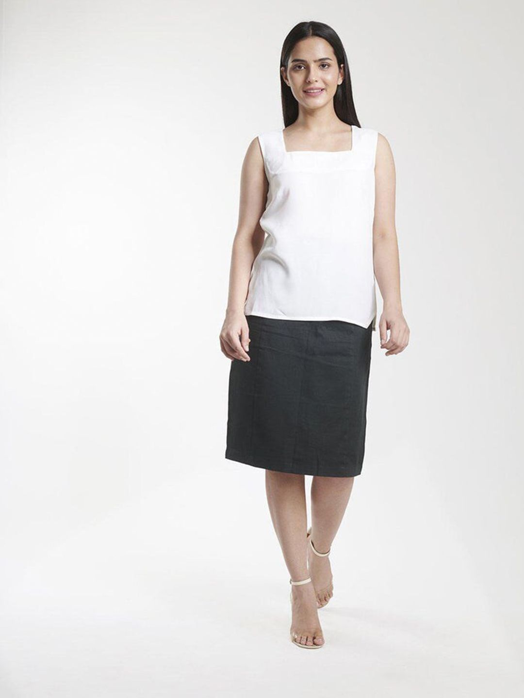 Square Neck Poly Moss Regular FIt Camisole - White