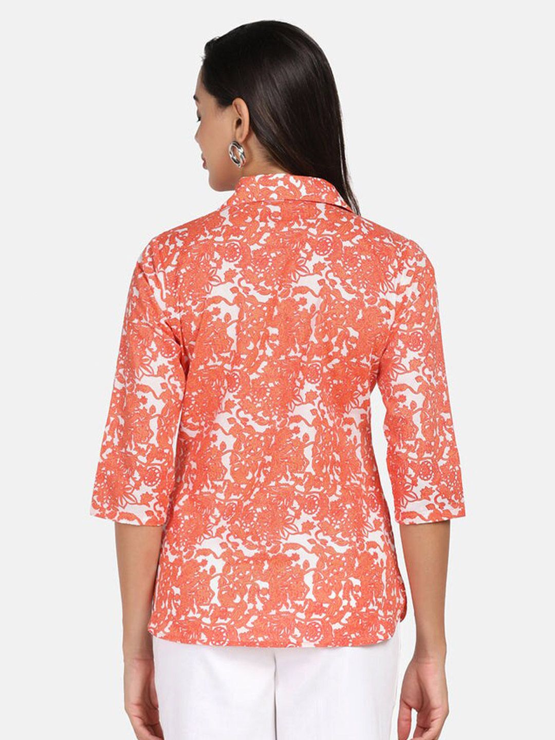 Printed Cotton Top - Orange &. White