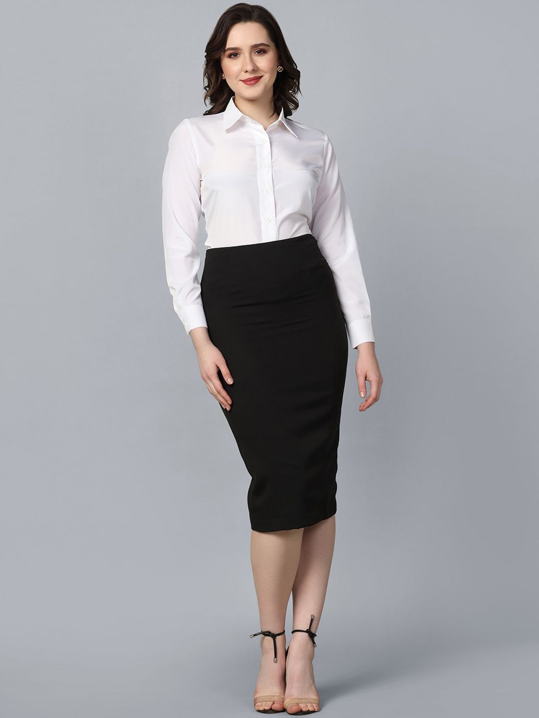 Women Stretch Pencil Skirt- Black