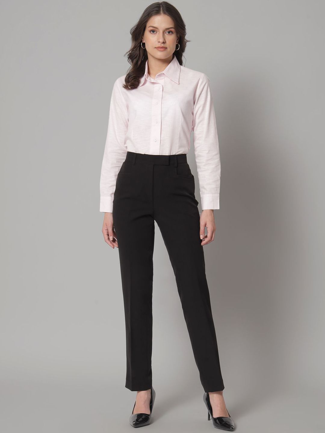 Women Comfort Slim Fit Wrinkle Free Pleated Formal Trousers