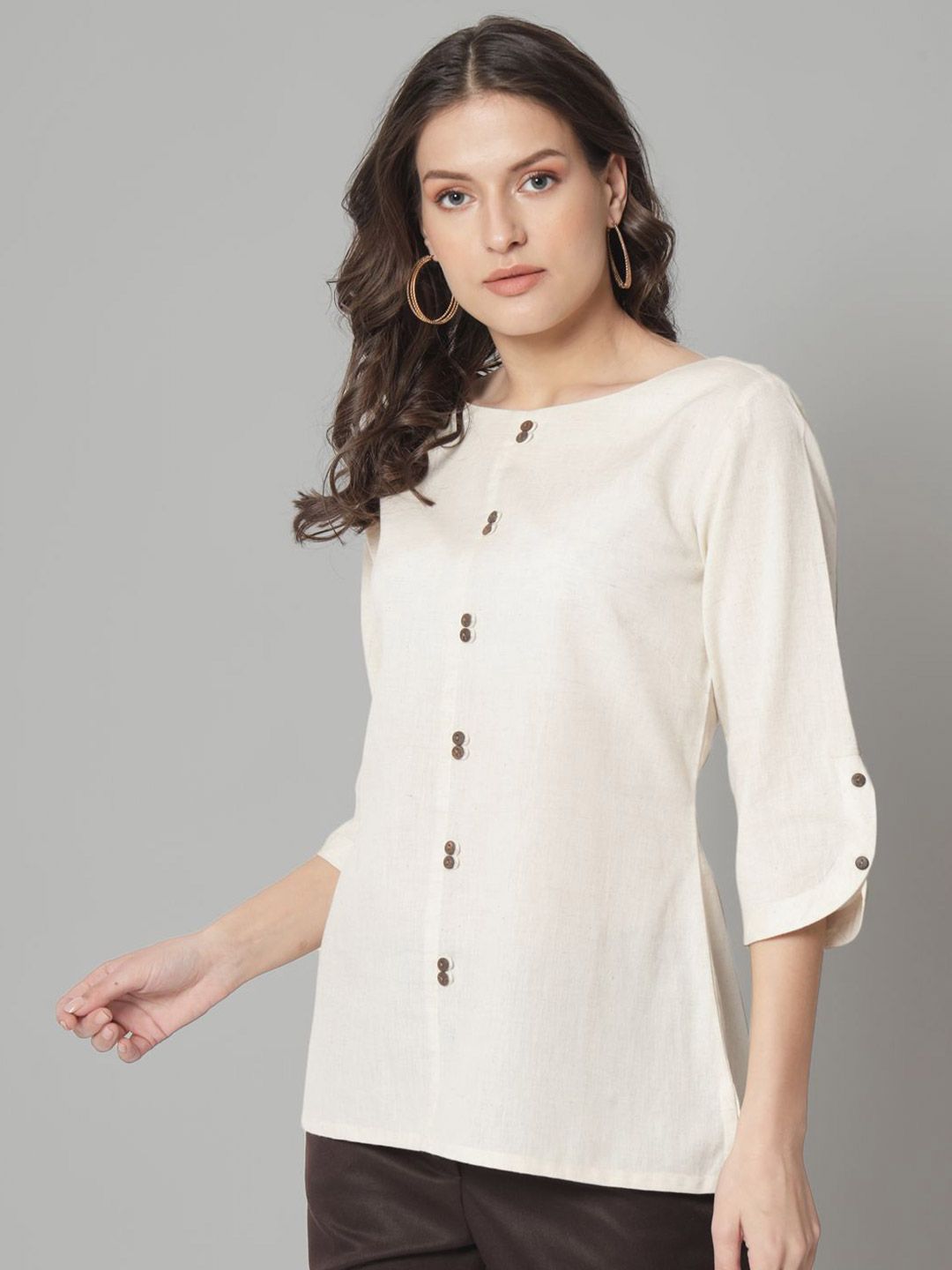 Women Solid Boat Neck Cotton Top