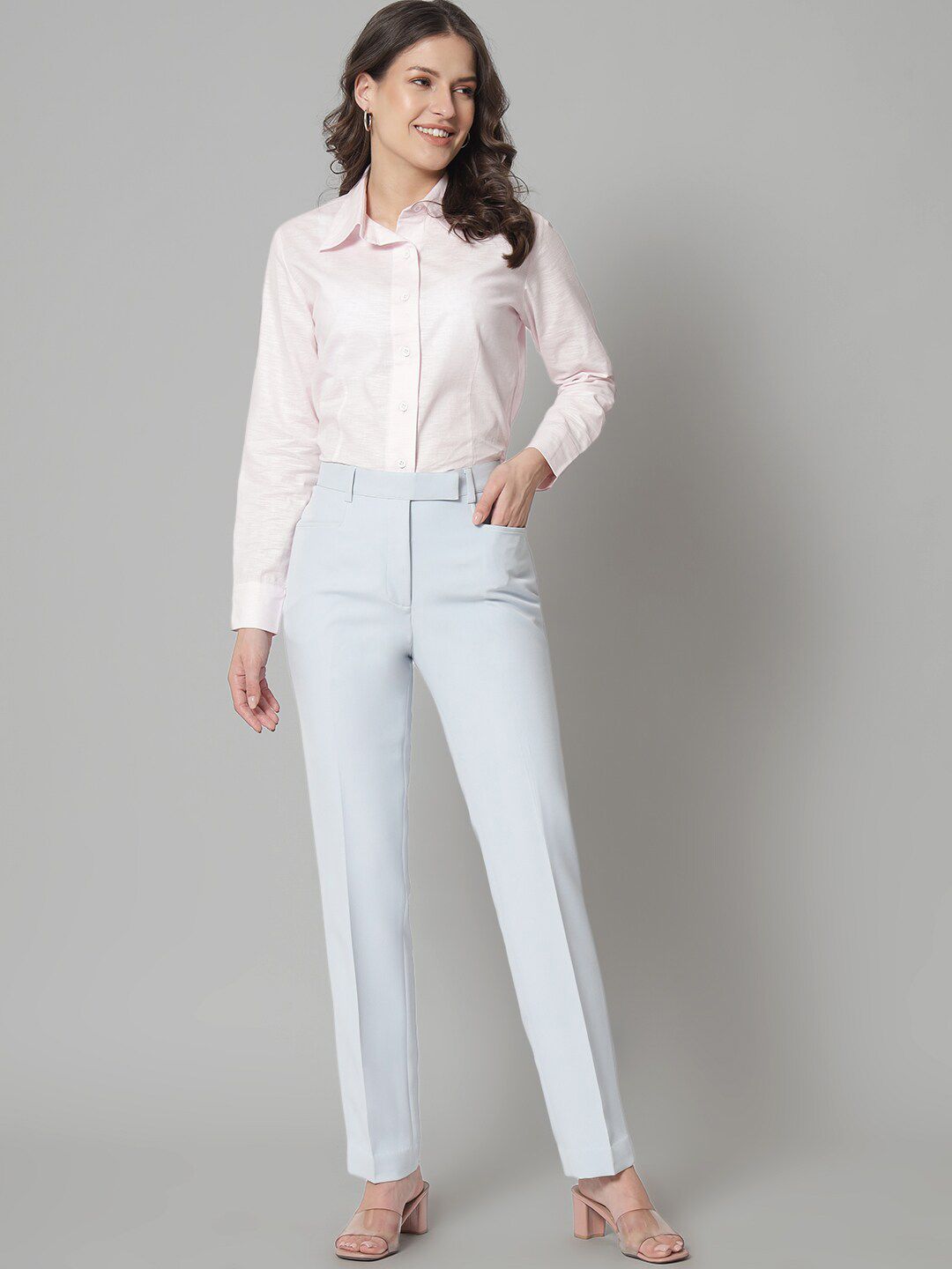 Women Mid-Rise Tailored Fit Easy Wash Formal Trousers