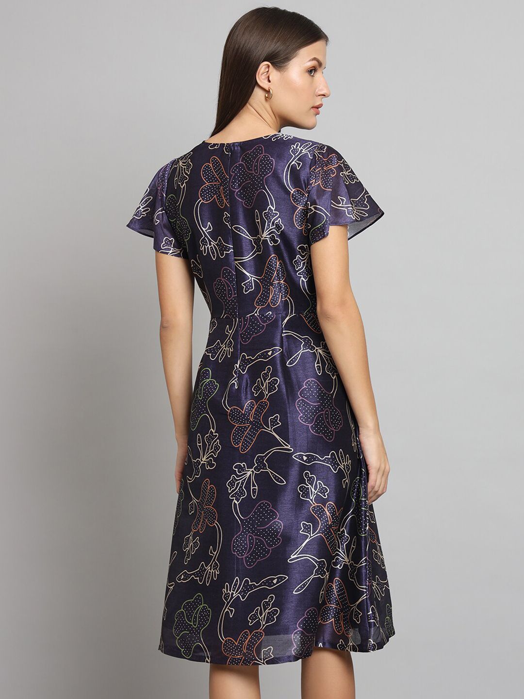 Women Floral Printed Silk Fit & Flare Dress