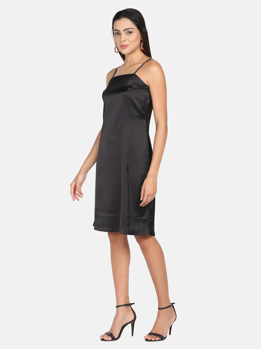 Satin Spaghetti Dress - Black