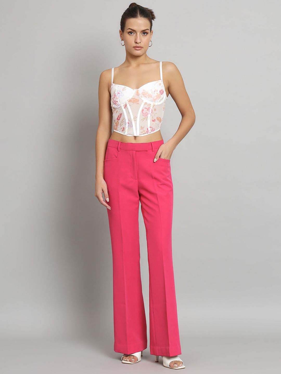 Women Pink Women Relaxed Easy Wash Bell Bottom Trousers