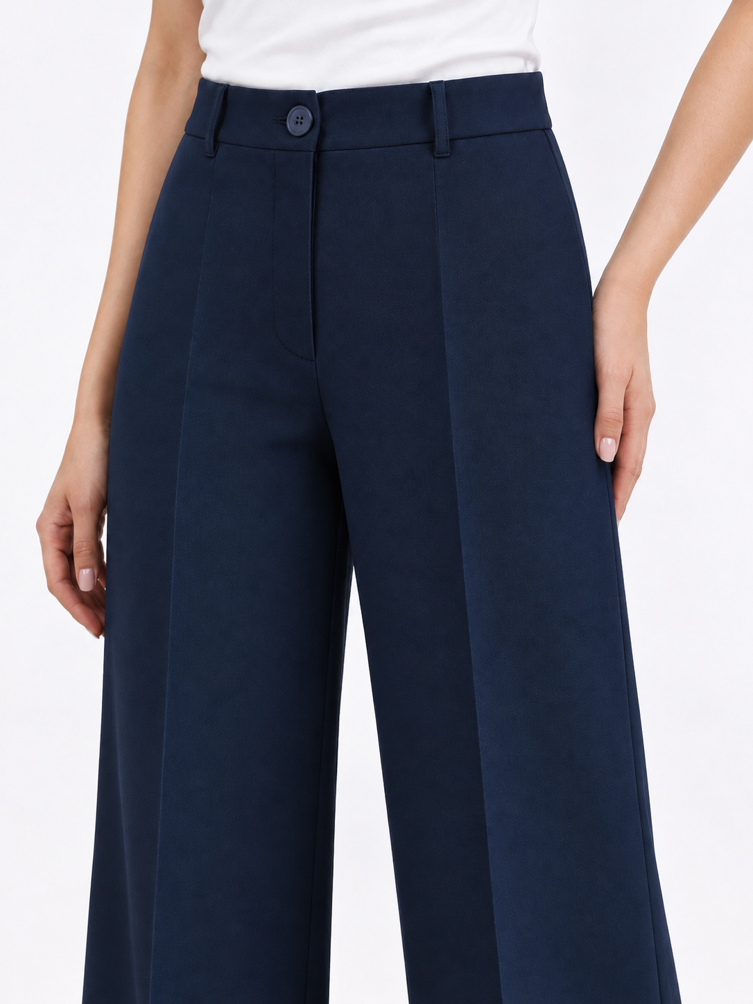 Women Navy Blue Straight Fit Trouser