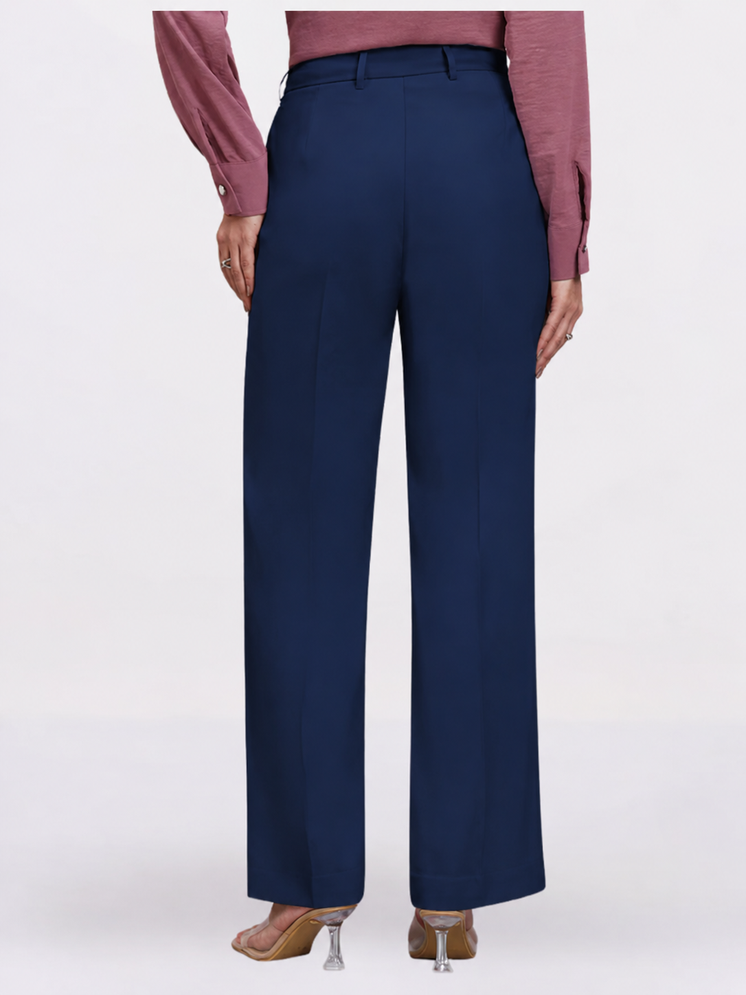 Women Navy Blue Stretch Mid Rise Trouser