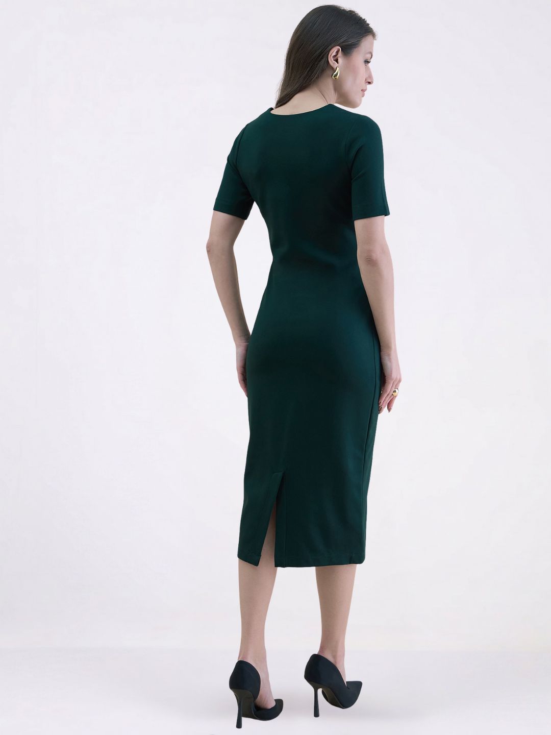 Women green square neck dress with Fern green Blazer