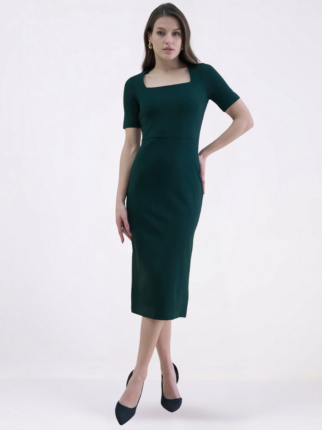 Women green square neck dress with Fern green Blazer
