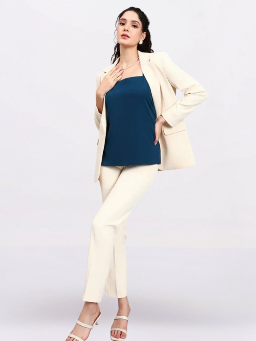 Women Teal Green Square-Neck Camisole-Style It Solo or Under a Blazer