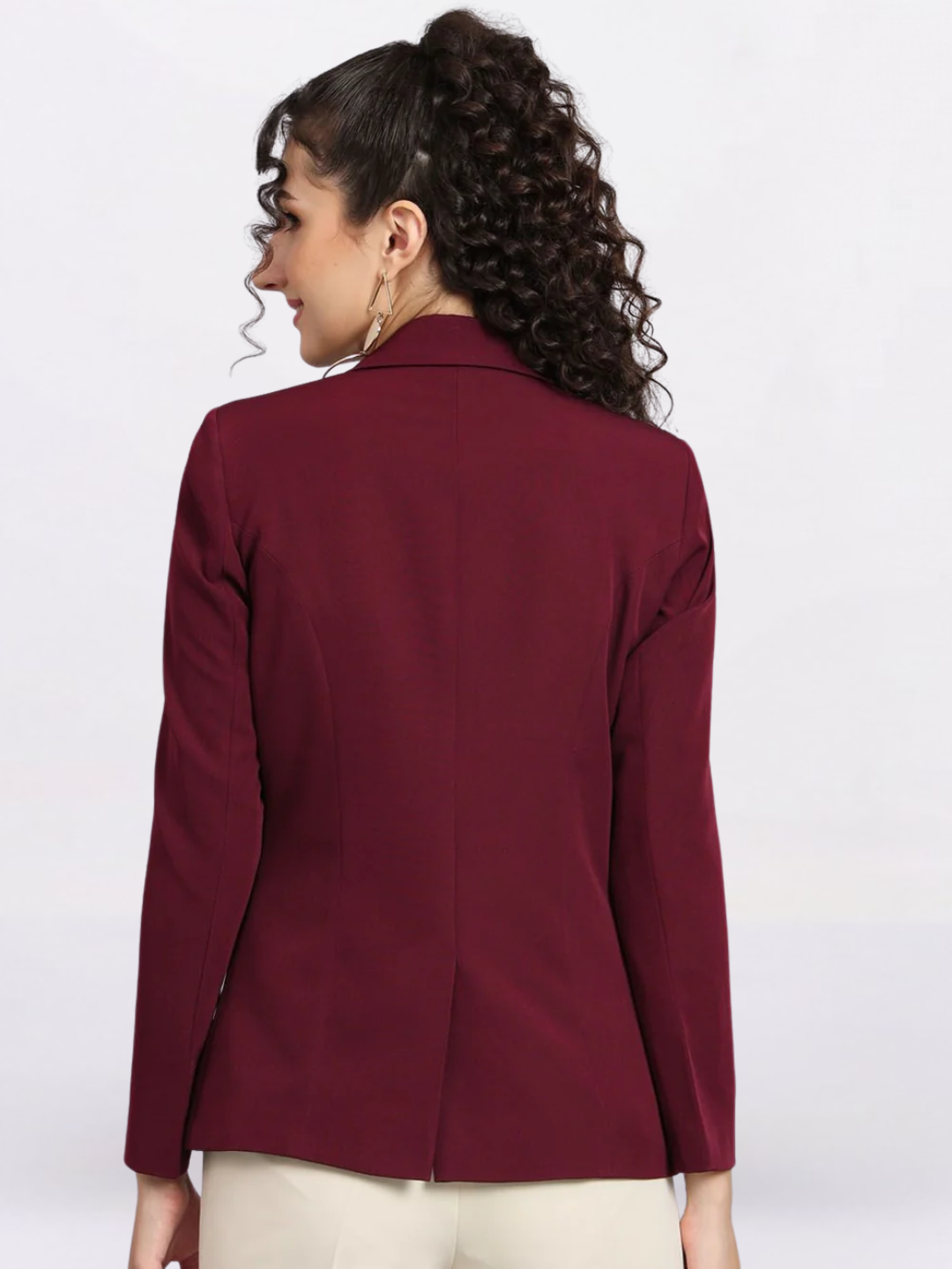 Women Maroon Notched Collar Blazer