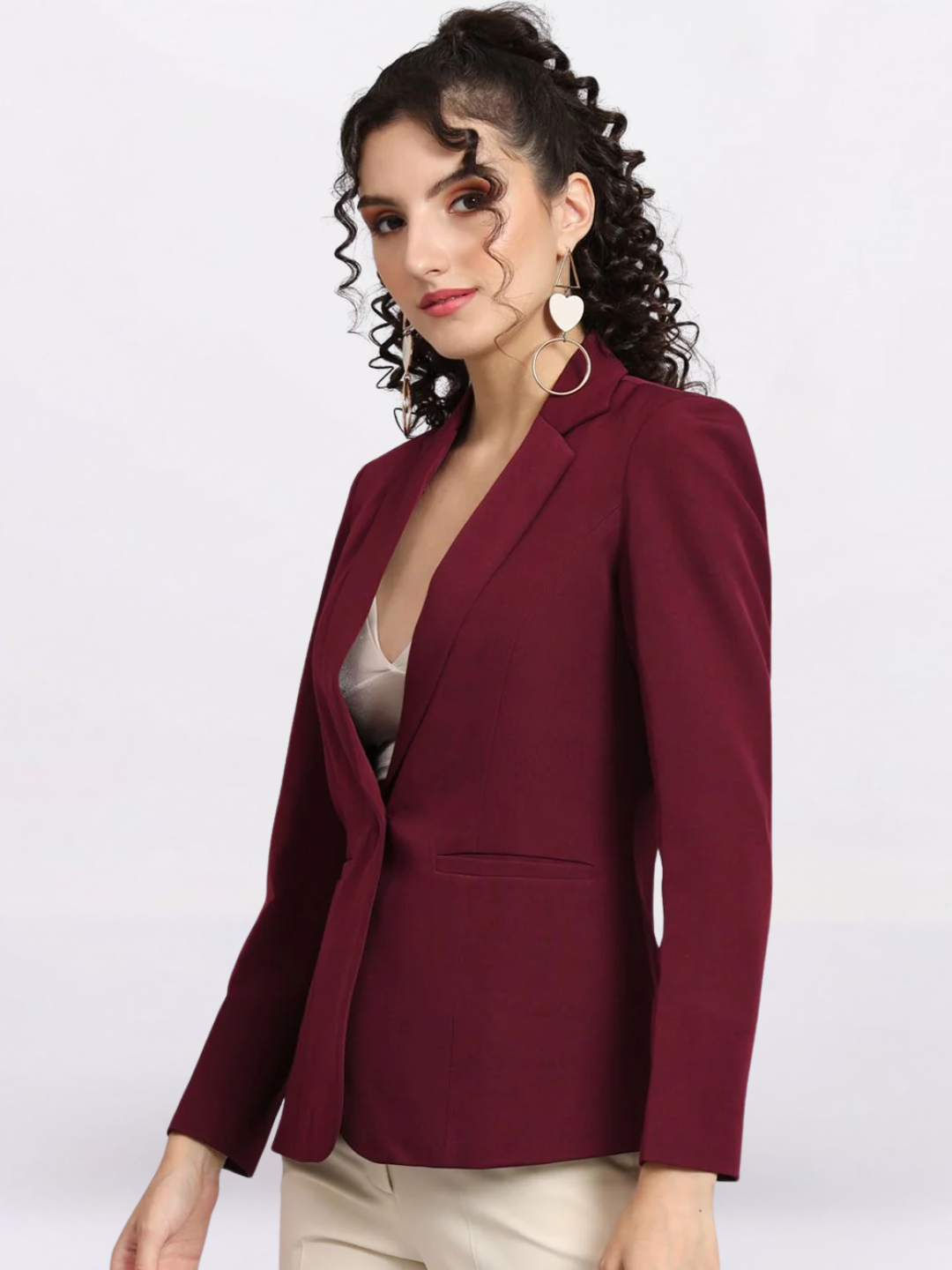 Women Maroon Notched Collar Blazer