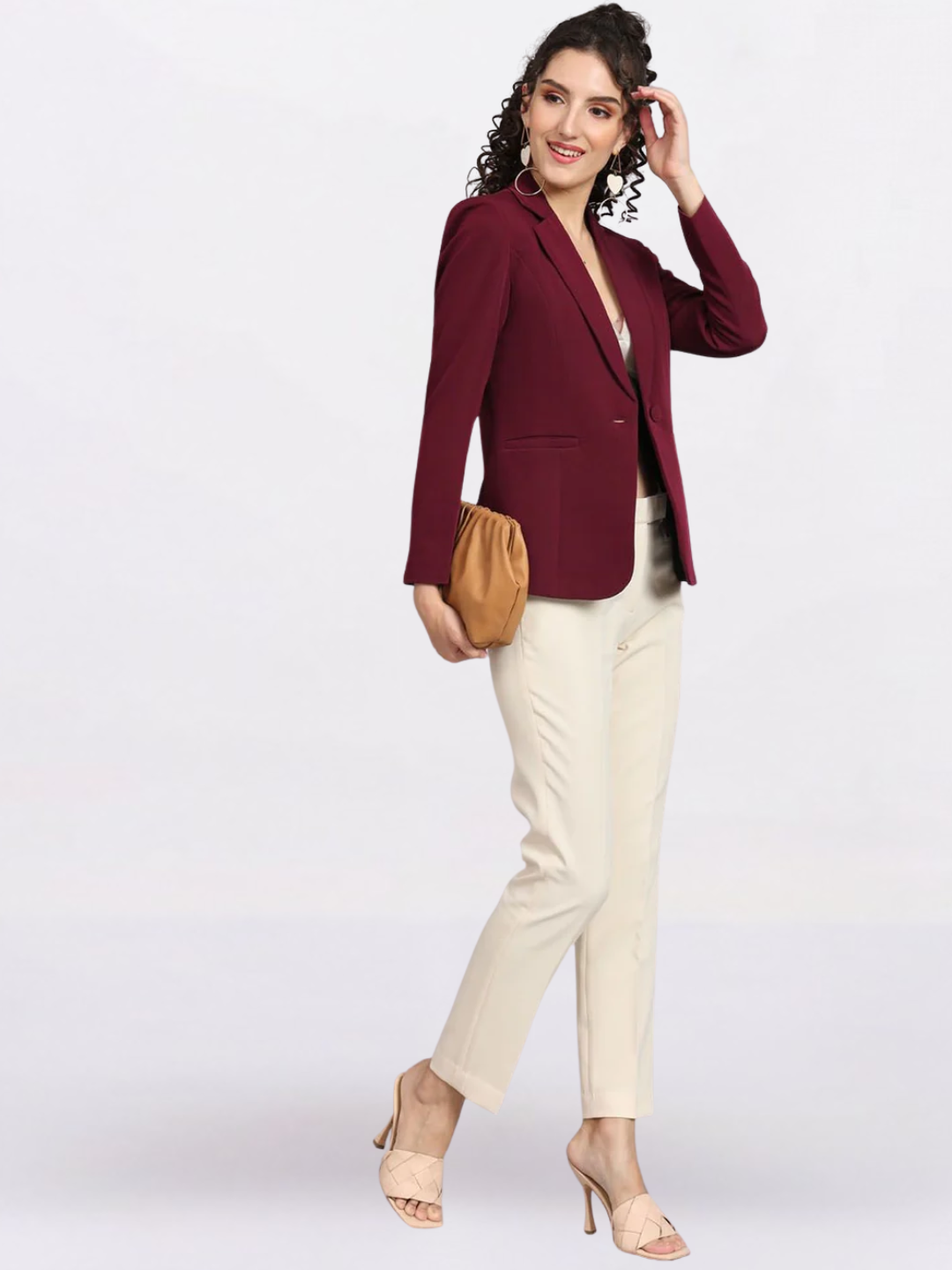 Women Maroon Notched Collar Blazer