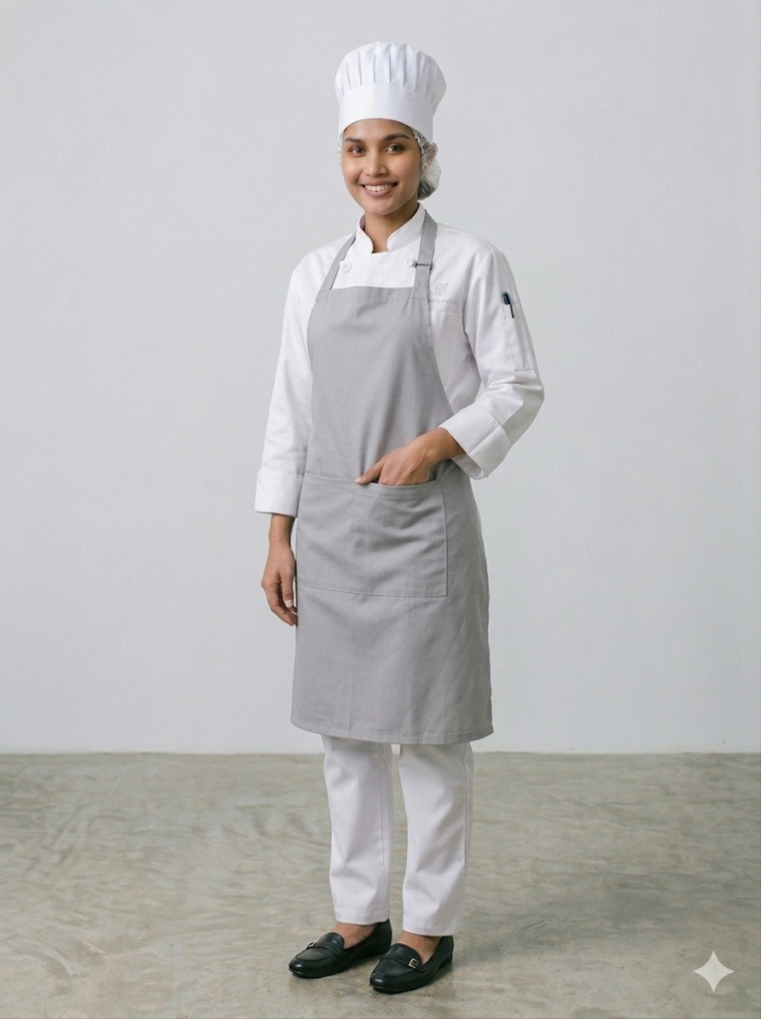 Women Grey Wrinkle Free Chef Apron