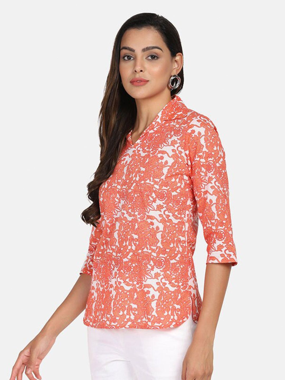 Printed Cotton Top - Orange &. White