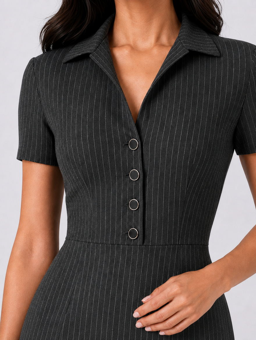 Women Black Pinstripe Sheath Dress