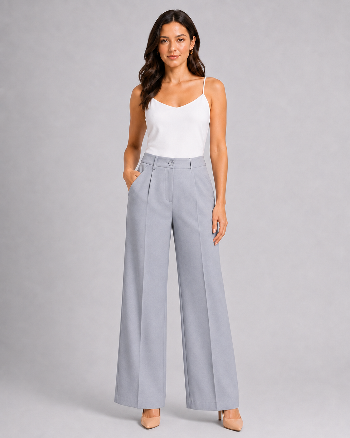 Women Grey Mid-Rise Relaxed Straight Fit Trousers