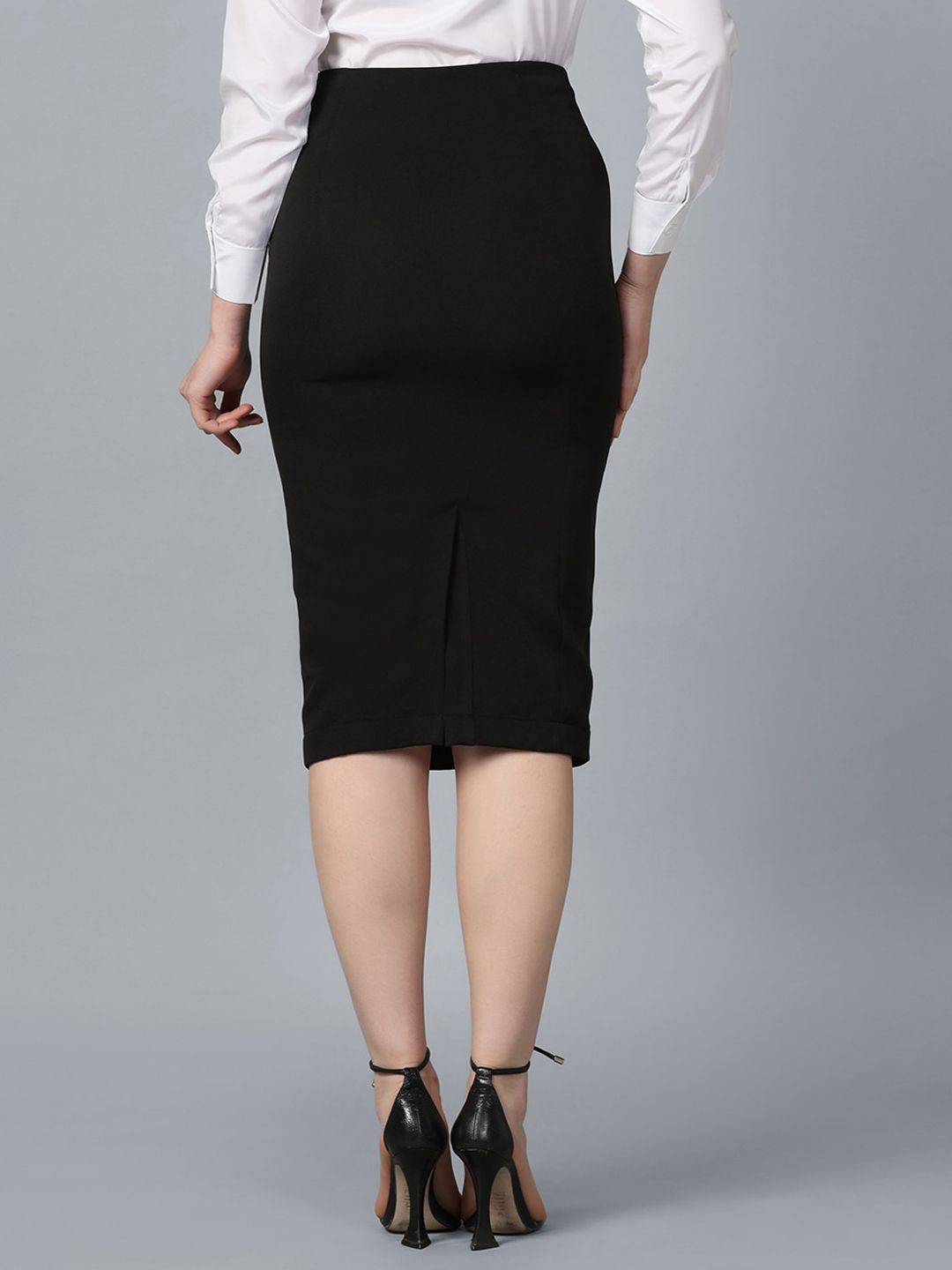Women Stretch Pencil Skirt- Black
