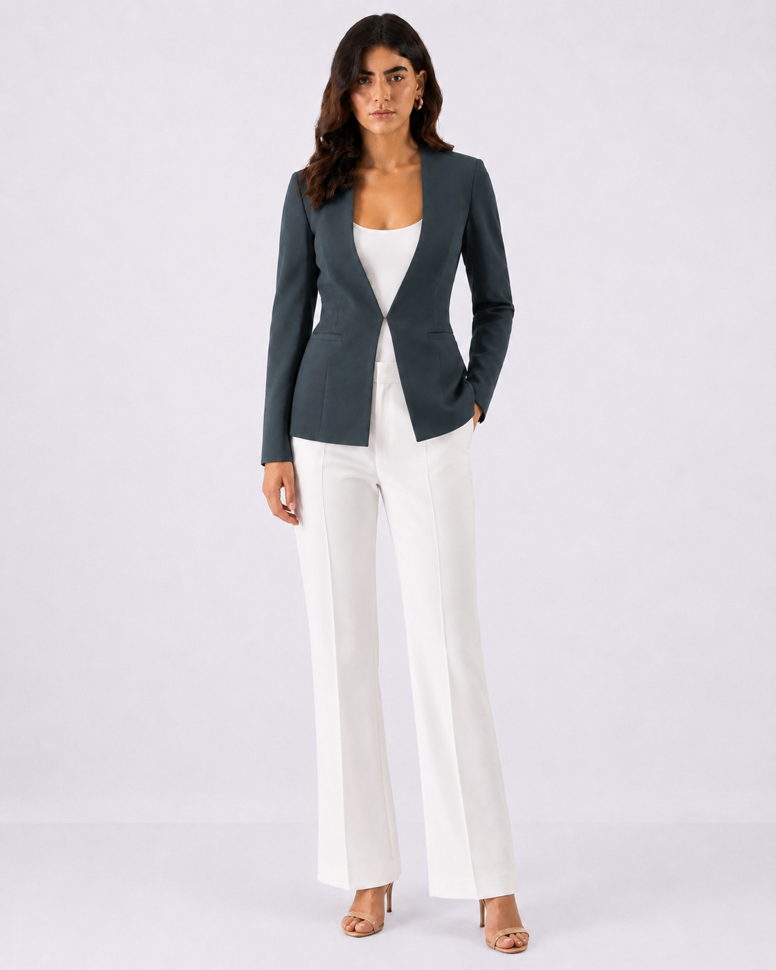 Women Dark Grey Formal Lapelless Blazer
