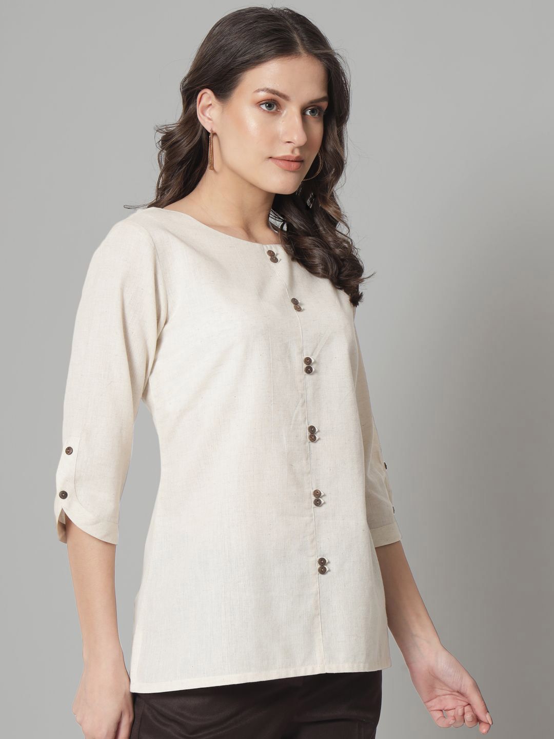 Women Solid Boat Neck Cotton Top