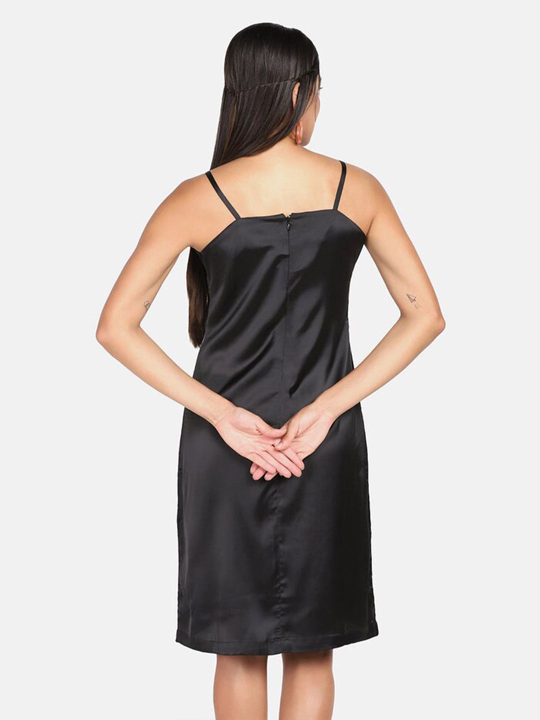 Satin Spaghetti Dress - Black