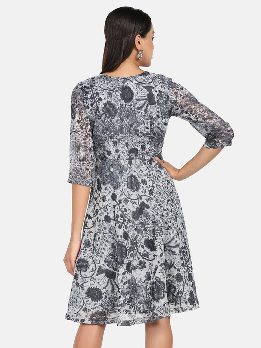 Abstract Print Outdoor Dress - Grey and White