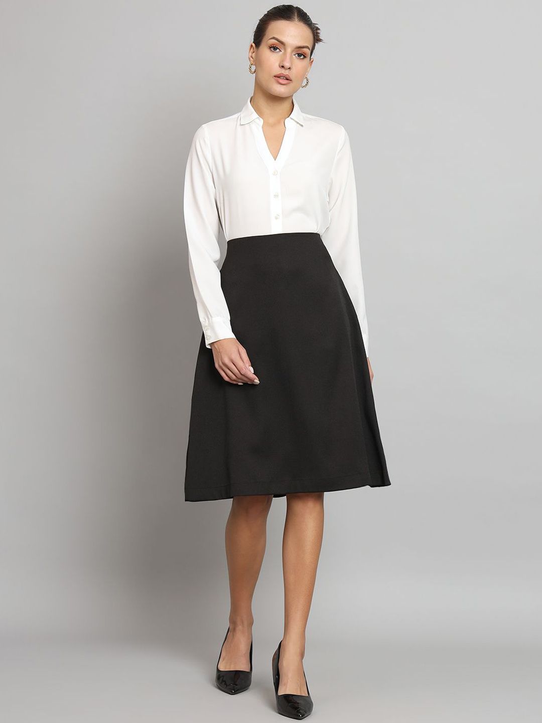Women A-Line Moss Skirt- Black