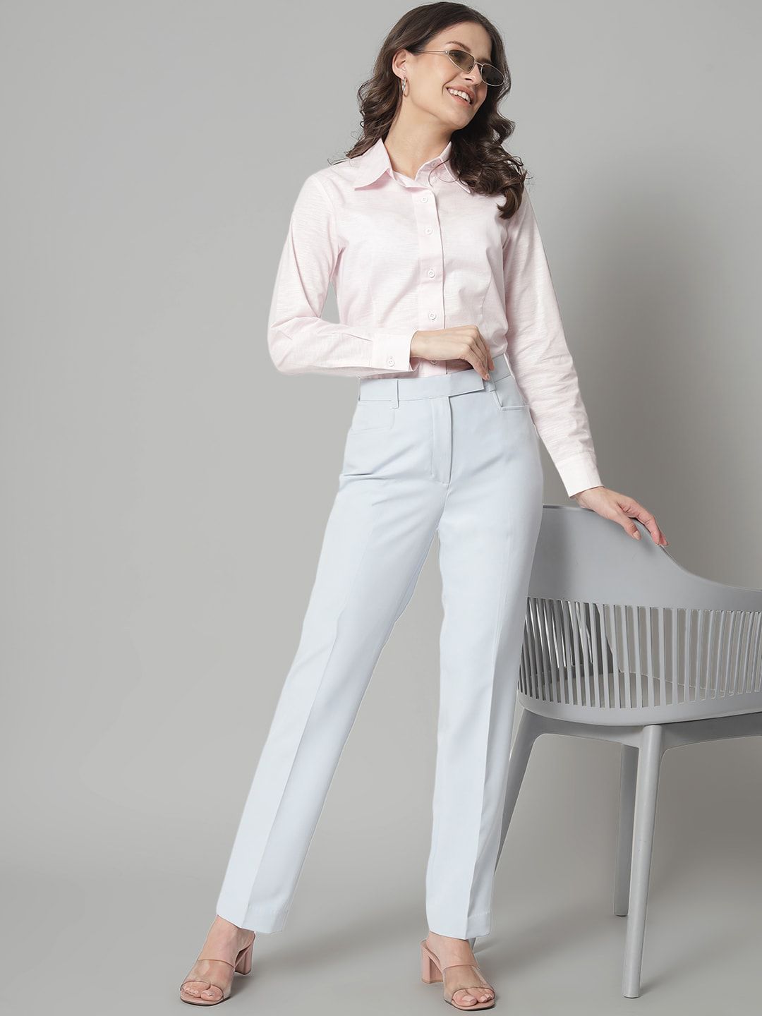 Women Mid-Rise Tailored Fit Easy Wash Formal Trousers