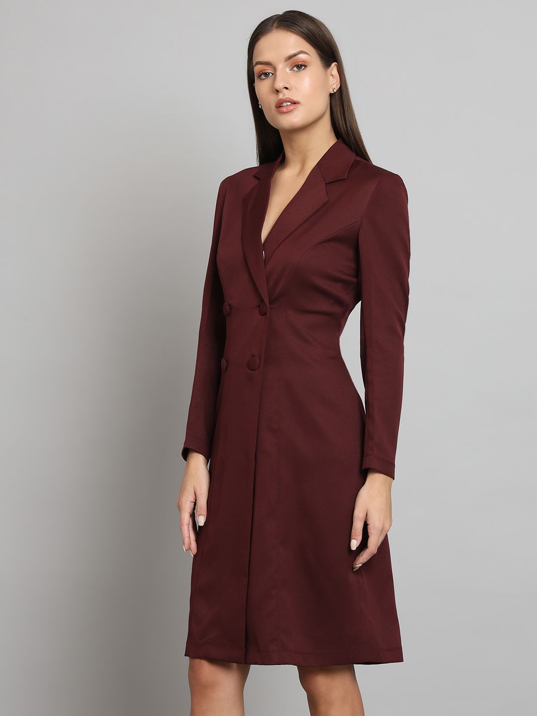 Women Stretch Blazer Dress- Maroon