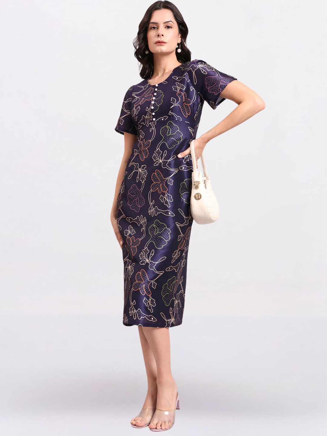 Women Blue Floral Round-Neck A-Line Maxi Dress