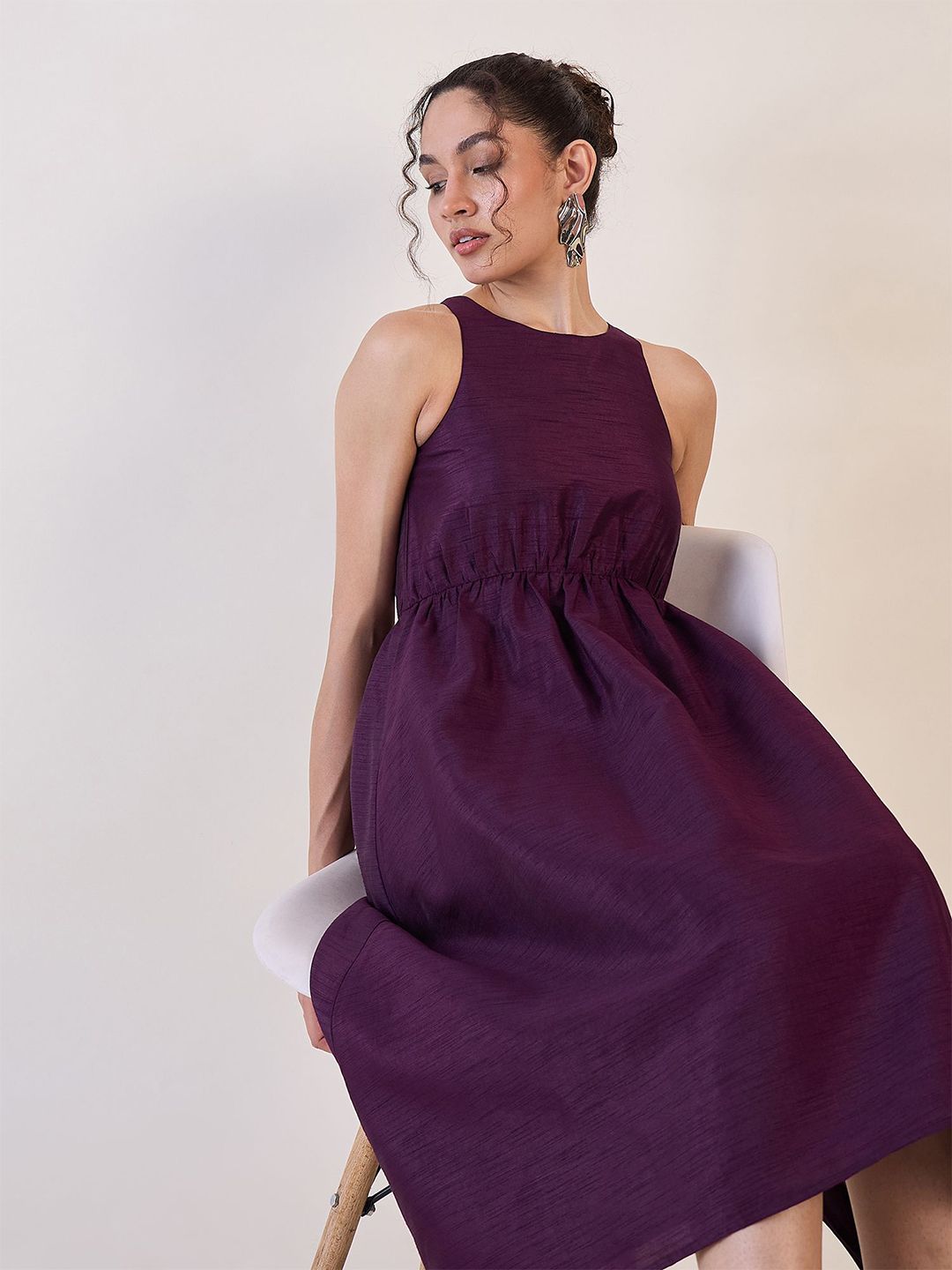 Women Purple Box Back Fit & Flare Dress