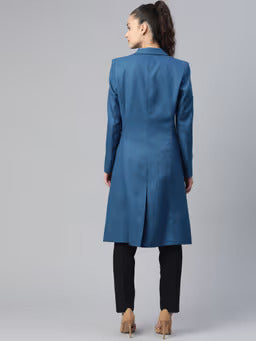 Formal Black Overcoat with Spread Collar and Button Closure