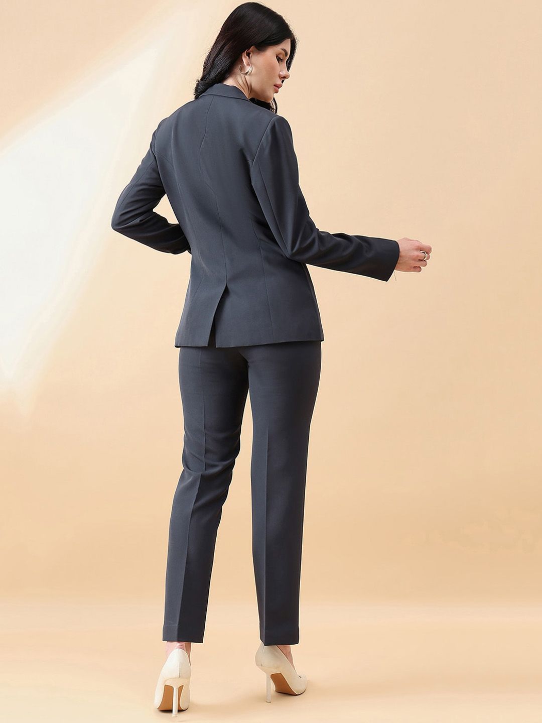 Women Notched Lapel Collar Single-Breasted 2 Piece Suit